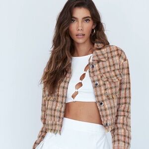 NWT Princess Polly Amir Check Jacket in Brown Size L/XL